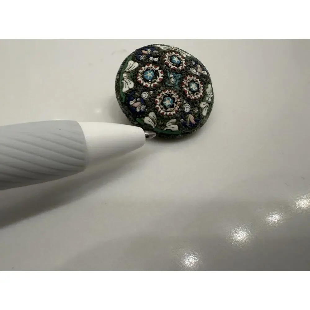 Antique Micro Mosaic Round Domed Brooch Floral Geometric Design Victorian Style